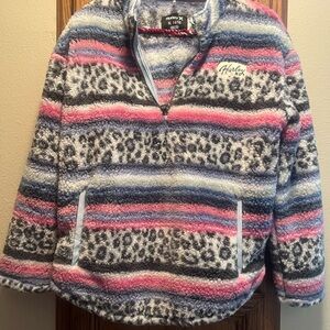 Hurley Kids Striped Fleece Jacket - Pink, Gray, and White